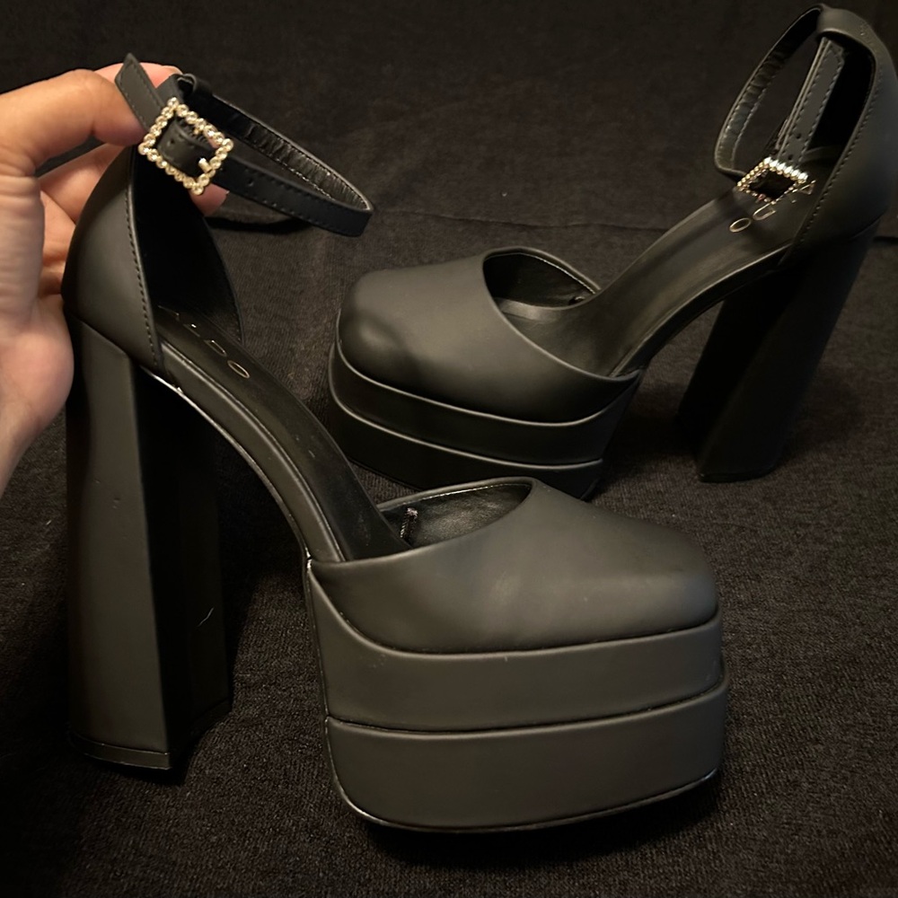Aldo Black Platform Chunky Heels